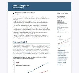 Global Strategy Views: Diversify to Amplify as Alpha Emerges as a Key Return Driver Across Global Markets Global Strategy Views: Diversify to Amplify as Alpha Emerges as a Key Return Driver Across Global Markets